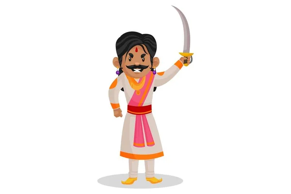Ilustración Gráfica Vectorial Samrat Ashok Está Enojado Sostiene Una Espada — Vector de stock