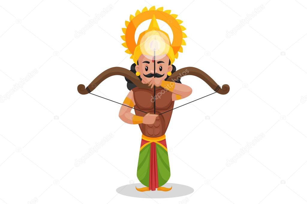 Arjuna is making a target with a bow and arrow. Vector graphic illustration. Individually on a white background.