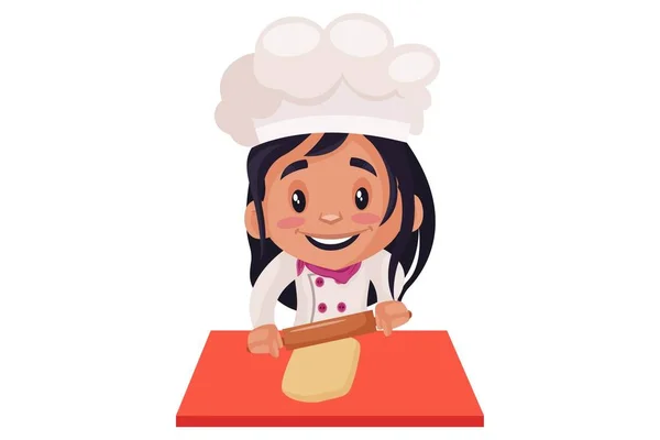 Bakery Girl Making Bread Base Rolling Pin Vector Graphic Illustration — Stock Vector