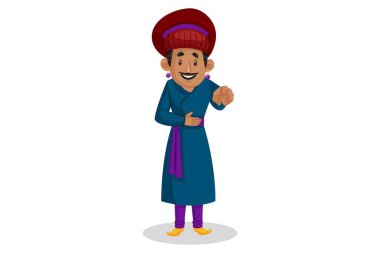 Vektör grafik çizimi. Birbal gülüyor ve parmağını işaret ediyor. Beyaz arka planda tek başına.