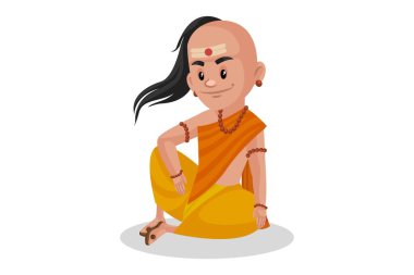 Vektör grafik çizimi. Chanakya yerde oturuyor. Beyaz arka planda tek başına.