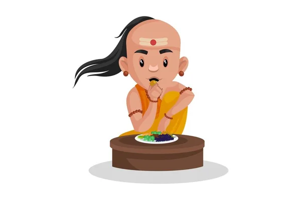 Illustration Vectorielle Chanakya Est Assise Mange Nourriture Individuellement Sur Fond — Image vectorielle