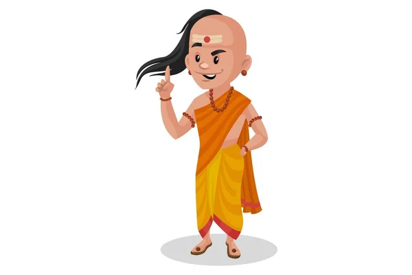 Vektör Grafik Çizimi Chanakya Parmağını Gösteriyor Tavsiye Veriyor Beyaz Arka — Stok Vektör