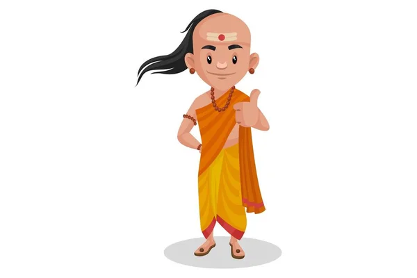 Vektor Grafisk Illustration Chanakya Visar Tummen Upp Individuellt Vit Bakgrund — Stock vektor