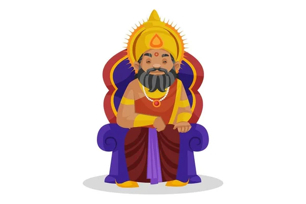 King Dhritarashtra Sitting Throne Vector Graphic Illustration Individually White Background — Stock Vector