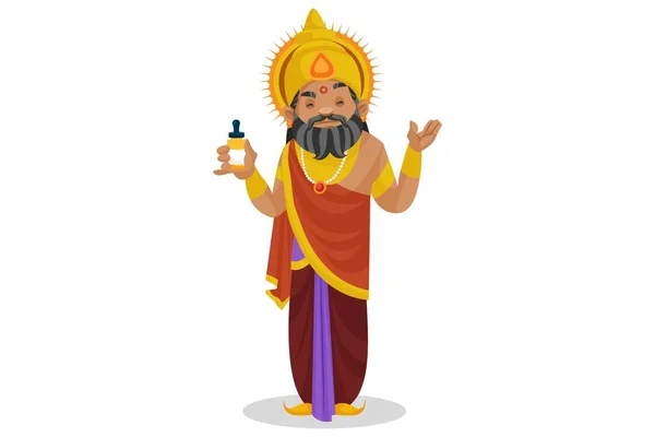 Король Дхритараштра Держит Руках Бутылку Лекарством Векторная Графическая Иллюстрация Индивидуально — стоковый вектор