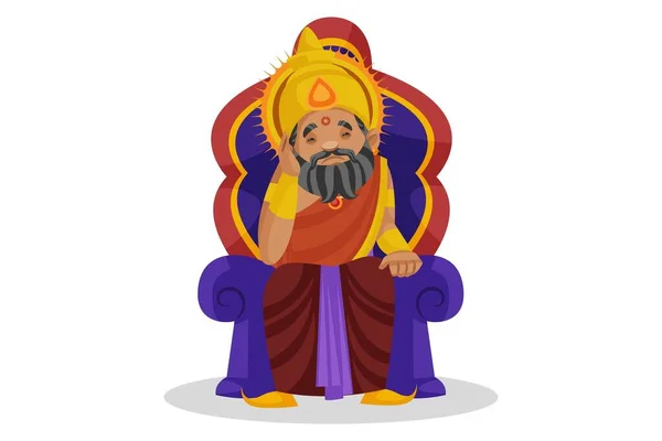 King Dhritarashtra Sitting Throne Sadly Vector Graphic Illustration Individually White — Stock Vector