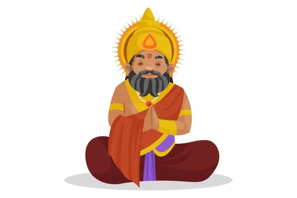 Kral Dhritarashtra Oturuyor Meditasyon Yapıyor Vektör Grafik Çizimi Beyaz Arka — Stok Vektör
