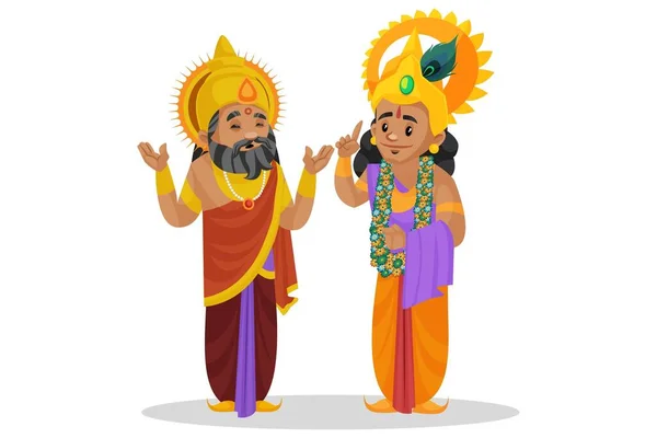 Kung Dhritarashtra Pratar Med Lord Krishna Vektor Grafisk Illustration Individuellt — Stock vektor