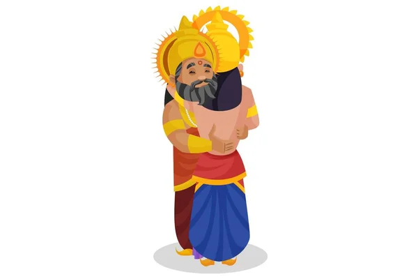King Dhritarashtra Hugging His Son Duryodhana Vector Graphic Illustration Individually — Stock Vector