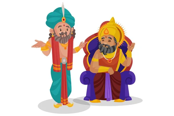 国王Dhritarashtra坐在王位上和Shakuni交谈 矢量图解 单独地在白色背景下 — 图库矢量图片