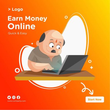 Bilgisayarda çalışan esnaftan online pankart dizaynı kazan. Vektör grafik illüstrasyonu.