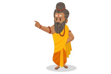 Dronacharya kızgın ve talimatları parmağıyla veriyor. Vektör grafik çizimi. Beyaz arka planda tek başına.