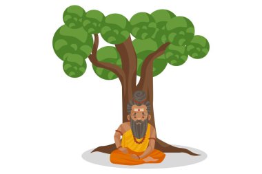Dronacharya is sitting under a tree. Vector graphic illustration. Individually on a white background. clipart