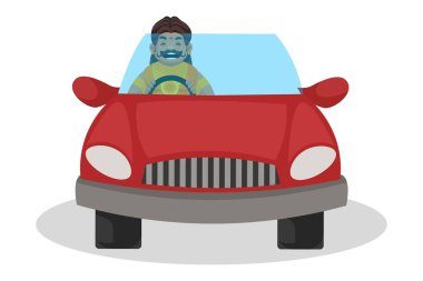 Duryodhana is driving a car and laughing. Vector graphic illustration. Individually on a white background. clipart