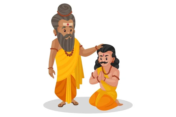 Dronacharya Giving Blessing His Student Arjun Vector Graphic Illustration Individually — Stock Vector