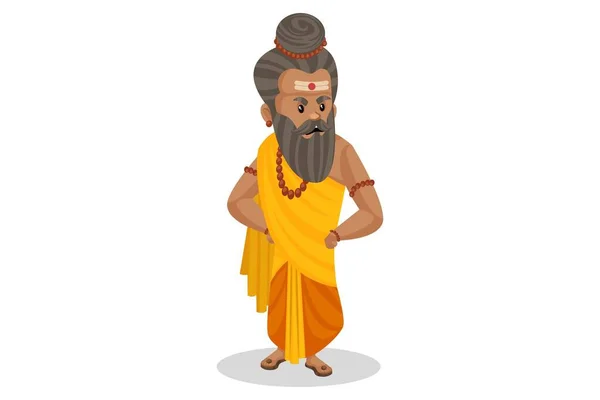 Dronacharya Está Pie Con Las Manos Cintura Ilustración Gráfica Vectorial — Vector de stock