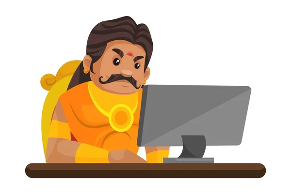 Duryodhana Está Sentado Trono Trabalhando Computador Ilustração Gráfica Vetorial Individualmente — Vetor de Stock