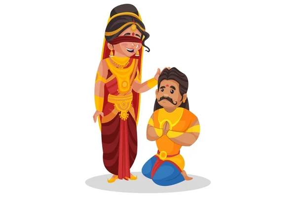 Gandhari Geeft Zegen Aan Haar Zoon Duryodhana Vector Grafische Illustratie — Stockvector