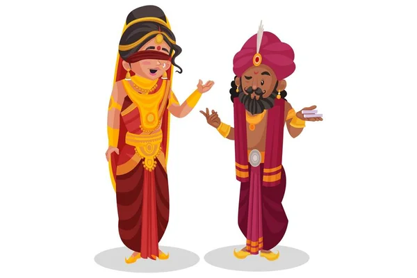 Gandhari Praat Met Haar Broer Shakuni Vector Grafische Illustratie Individueel — Stockvector