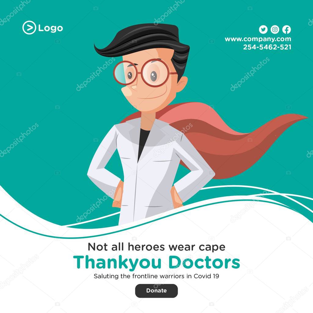 Search and book doctors online banner design. Indian doctor is wearing a superhero cape. Vector graphic illustration.