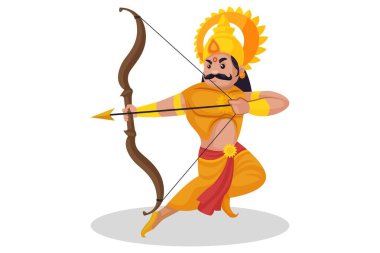 Karna yay tutuyor ve savaşta savaşıyor. Vektör grafik çizimi. Beyaz arka planda tek başına.