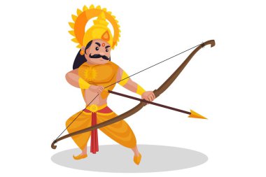 Karna yaylı okla saldırıyor. Vektör grafik çizimi. Beyaz arka planda tek başına.