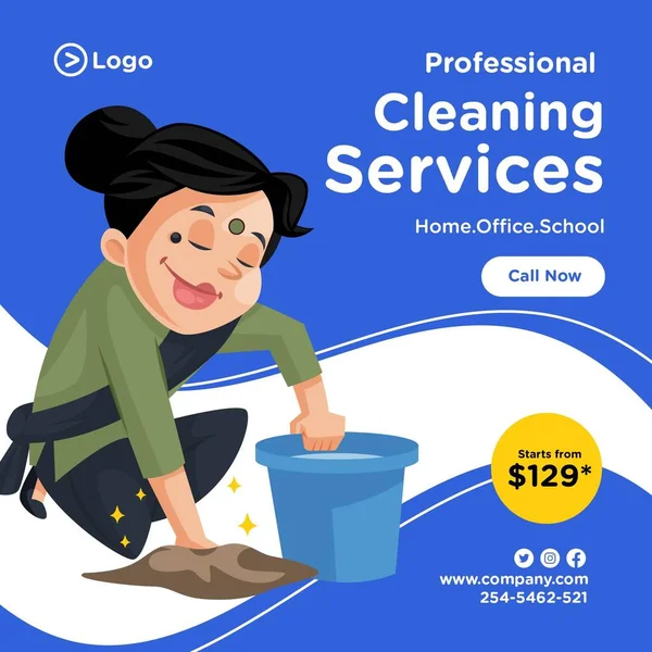 Professional Cleaning Services Banner Design Indian Maid Cleaning Floor Vector — Stock Vector