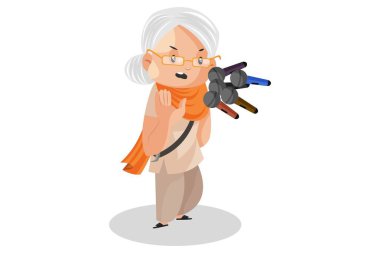 Punjab 'lı kadın mikrofonun önünde konuşuyor. Vektör grafik çizimi. Beyaz arka planda tek başına.