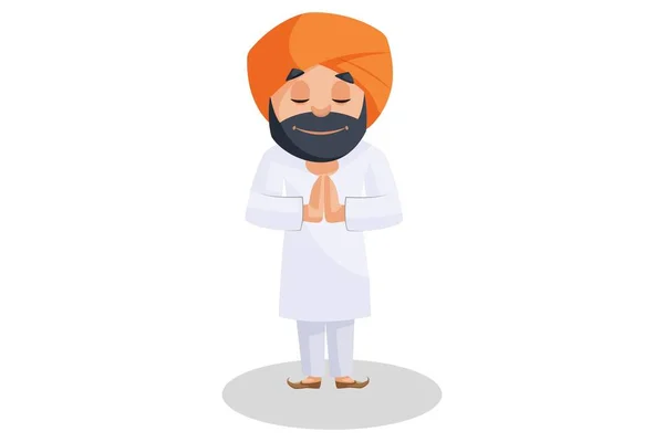 Punjabi Άνθρωπος Κάνει Χαιρετώ Διανυσματική Γραφική Απεικόνιση Μεμονωμένα Λευκό Φόντο — Διανυσματικό Αρχείο