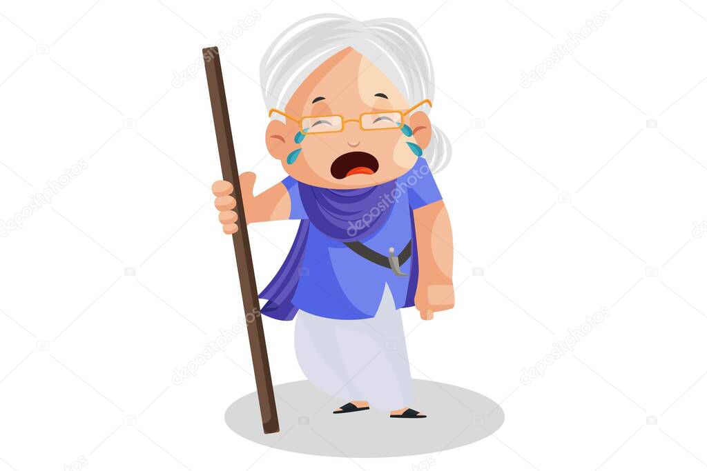 Punjabi woman is crying. Vector graphic illustration. Individually on a white background.