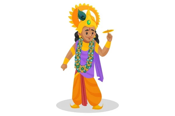 Vektorgrafische Illustration Lord Krishna Hält Das Sudarshan Chakra Finger Individuell — Stockvektor