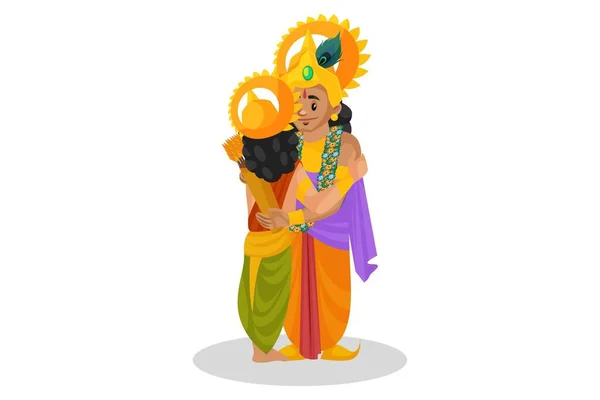 Ilustración Gráfica Vectorial Señor Krishna Arjun Están Abrazando Individualmente Sobre — Vector de stock