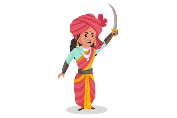 Rani Lakshmibai Holding Sword Hand Going War Vector Graphic Illustration — Stock Vector