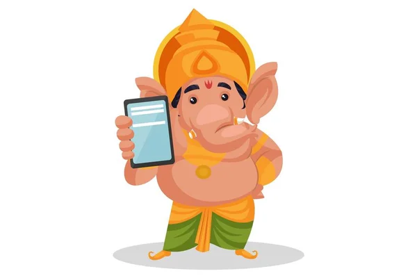 Ilustración Gráfica Vectorial Señor Ganesha Está Mostrando Teléfono Móvil Individualmente — Vector de stock
