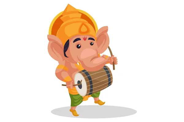 Ilustración Gráfica Vectorial Señor Ganesha Está Jugando Dhol Individualmente Sobre — Vector de stock