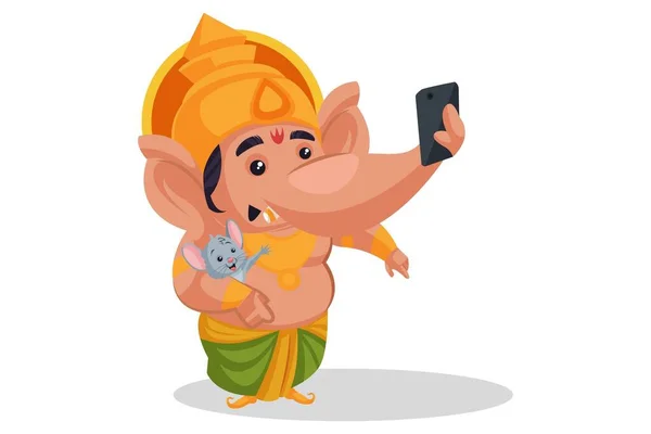 Vector Graphic Illustration Lord Ganesha Mouse Clicking Selfie Mobile Individually — Stock Vector