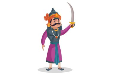 Maharana Pratap kılıcını gökyüzüne kaldırıyor. Vektör grafik çizimi. Beyaz arka planda tek başına.