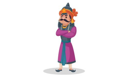Maharana Pratap iki koluyla birlikte ayakta duruyor. Vektör grafik çizimi. Beyaz arka planda tek başına.