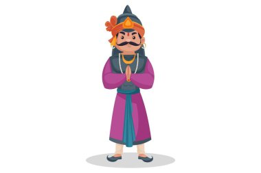Maharana Pratap selamlama eli ile ayakta duruyor. Vektör grafik çizimi. Beyaz arka planda tek başına.
