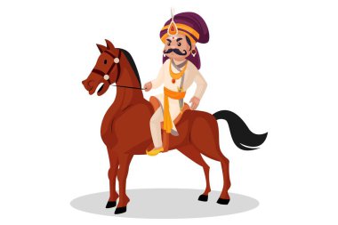 Prithviraj Chauhan ata biniyor. Vektör grafik çizimi. Beyaz arka planda tek başına.