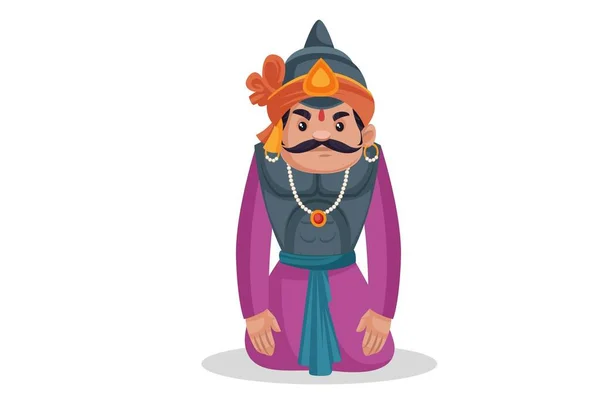 Maharana Pratap Sitting His Knees Sadly Vector Graphic Illustration Individually — Stock Vector