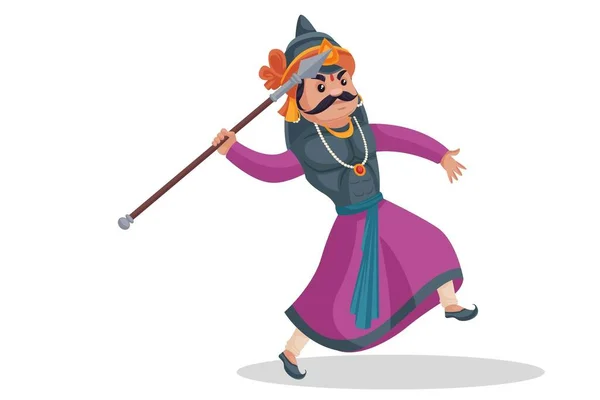 Maharana Pratap Wirft Einen Speer Vektorgrafische Illustration Individuell Auf Weißem — Stockvektor