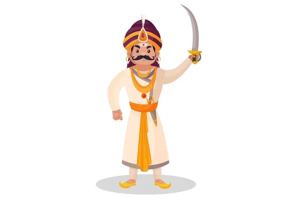 Prithviraj Chauhan Kılıcı Elinde Tutuyor Vektör Grafik Çizimi Beyaz Arka — Stok Vektör