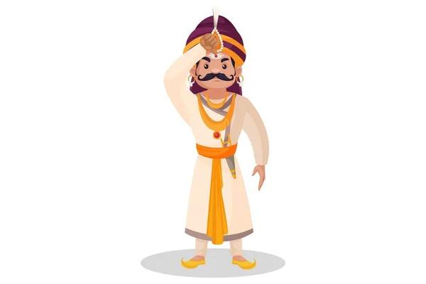 Prithviraj Chauhan Está Aplicando Tilak Sua Testa Ilustração Gráfica Vetorial — Vetor de Stock