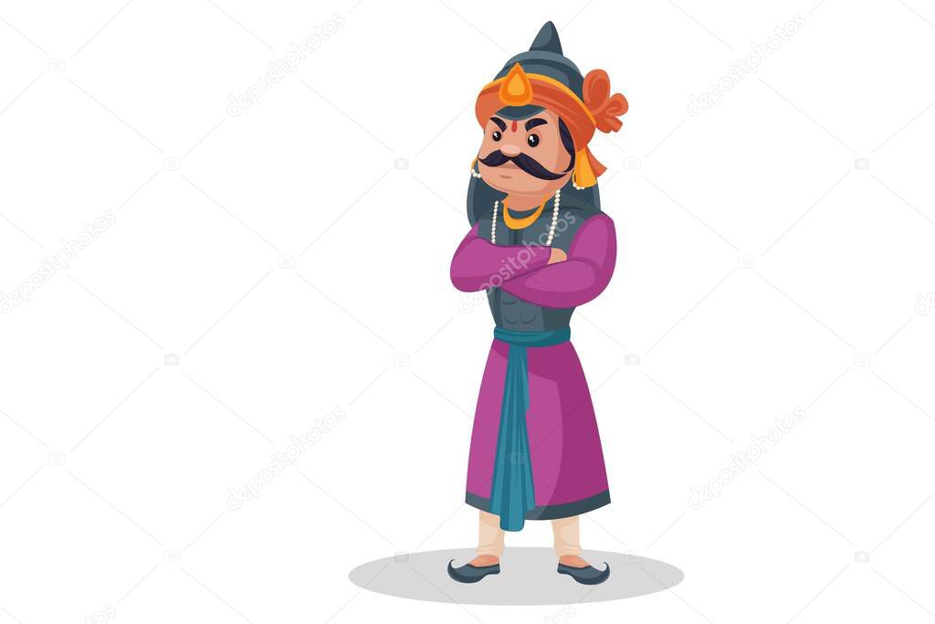 Maharana Pratap is standing with both crossed arms. Vector graphic illustration. Individually on a white background.