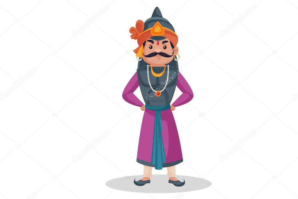 Maharana Pratap is standing with hands on his waist. Vector graphic illustration. Individually on a white background.