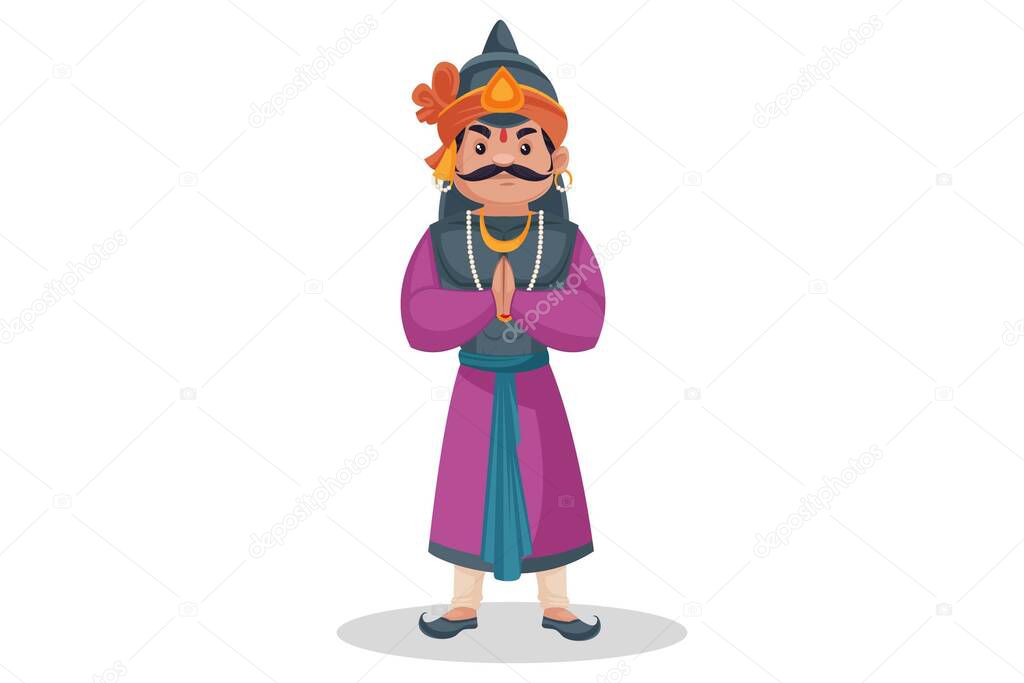 Maharana Pratap is standing with greet hand. Vector graphic illustration. Individually on a white background.