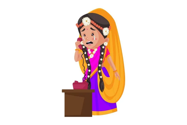 Diosa Radha Está Hablando Por Teléfono Llorando Ilustración Gráfica Vectorial — Archivo Imágenes Vectoriales