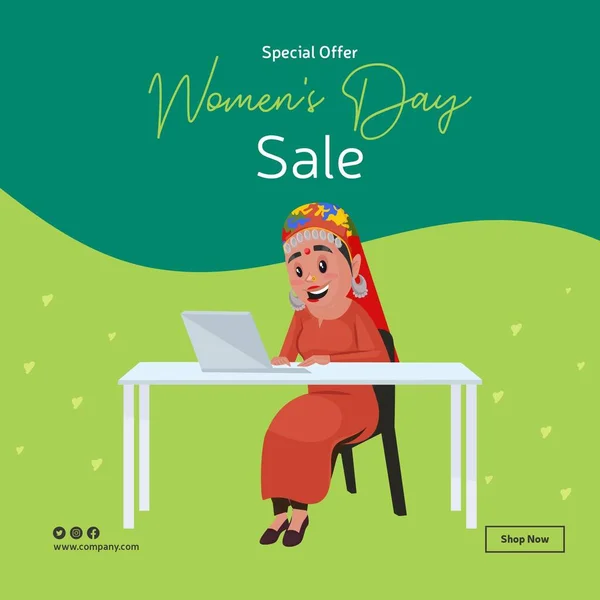 Happy Women Day Special Offer Sale Banner Design Žena Pracuje — Stockový vektor